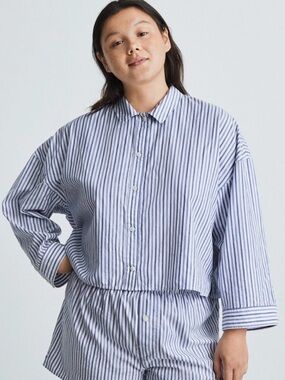Everlane Cropped Striped Cotton Button Down The Woven PJ Top NWT Medium